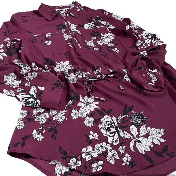 RICKI’s Blouse Tunic with Waist Cinch String Flower Print Size 6 - Picture 2 of 5